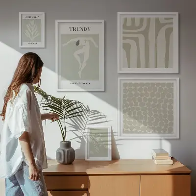 Set de 5 cuadros para salón con motivos de gráficos abstractos verdes