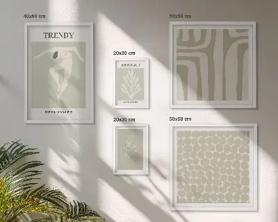 Set de 5 cuadros para salón con motivos de gráficos abstractos verdes