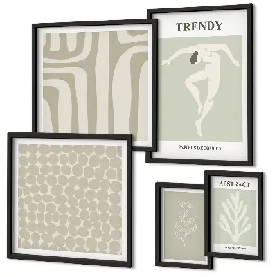 Set de 5 cuadros para salón con motivos de gráficos abstractos verdes
