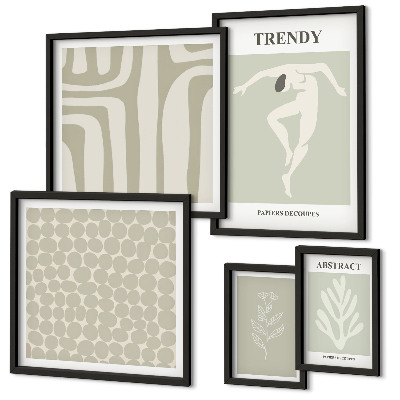 Set de 5 cuadros para salón Gráficos abstractos verdes con estilo