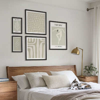 Set de 5 cuadros para salón Gráficos abstractos verdes con estilo