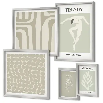 Set de 5 cuadros para salón con motivos de gráficos abstractos verdes