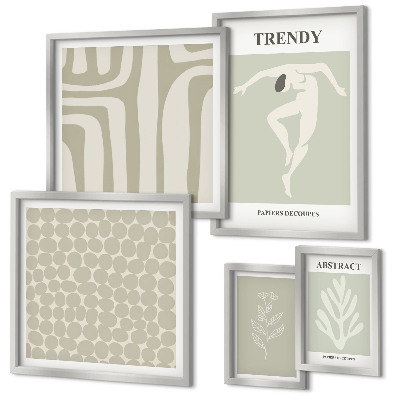 Set de 5 cuadros para salón Gráficos abstractos verdes con estilo