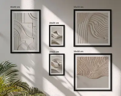 Pared galería de arte estructuras abstractas en tonos beige y blanco