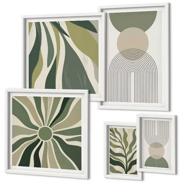 Conjunto de cuadros decorativos diseños abstractos con estilo y motivos de vegetación
