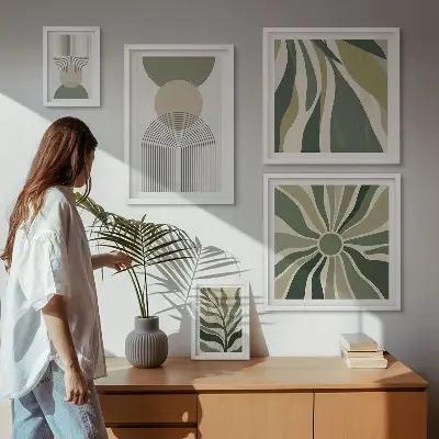 Conjunto de cuadros decorativos diseños abstractos con estilo y motivos de vegetación