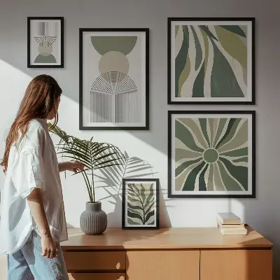 Conjunto de cuadros decorativos diseños abstractos con estilo y motivos de vegetación