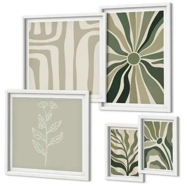 Set de 5 cuadros para salón con diseño de patrones abstractos de plantas