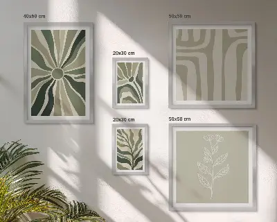 Set de 5 cuadros para salón con diseño de patrones abstractos de plantas