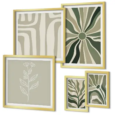 Set de 5 cuadros para salón con diseño de patrones abstractos de plantas