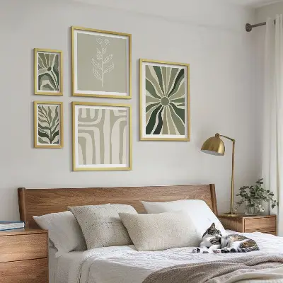 Set de 5 cuadros para salón con diseño de patrones abstractos de plantas