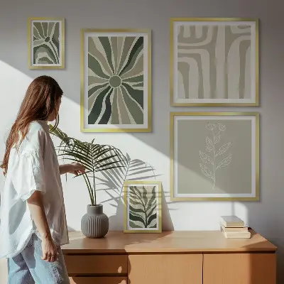 Set de 5 cuadros para salón con diseño de patrones abstractos de plantas