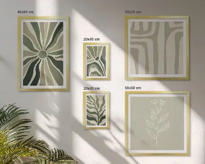 Set de 5 cuadros para salón con diseño de patrones abstractos de plantas