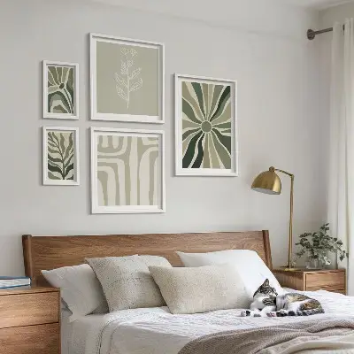 Set de 5 cuadros para salón con diseño de patrones abstractos de plantas