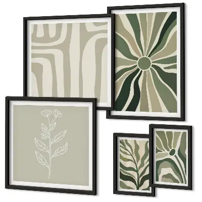 Set de 5 cuadros para salón con diseño de patrones abstractos de plantas