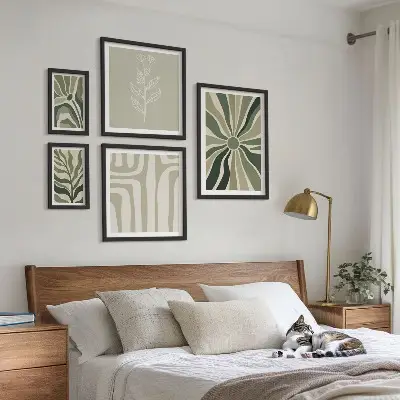 Set de 5 cuadros para salón con diseño de patrones abstractos de plantas