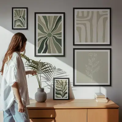 Set de 5 cuadros para salón con diseño de patrones abstractos de plantas