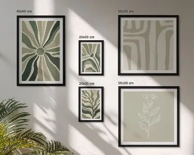 Set de 5 cuadros para salón con diseño de patrones abstractos de plantas