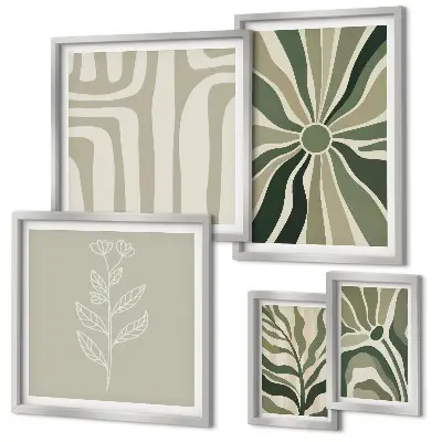 Set de 5 cuadros para salón con diseño de patrones abstractos de plantas