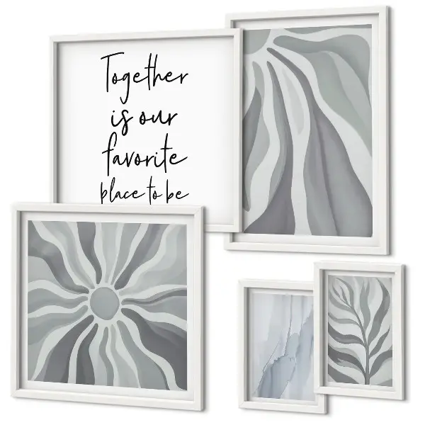 Conjunto de cuadros decorativos con patrones abstractos grises y blancos