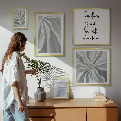 Conjunto de cuadros decorativos con patrones abstractos grises y blancos