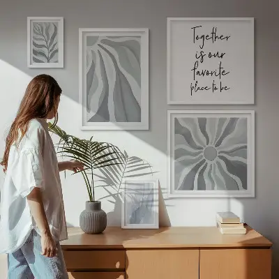 Conjunto de cuadros decorativos con patrones abstractos grises y blancos