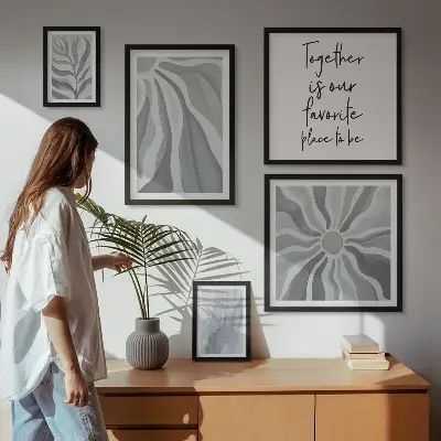 Conjunto de cuadros decorativos con patrones abstractos grises y blancos