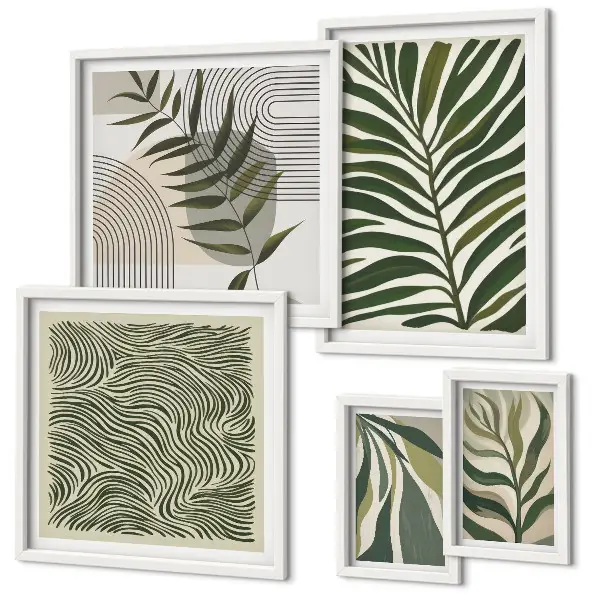 Set de 5 cuadros decorativos para salón con diseño de patrones de plantas modernos