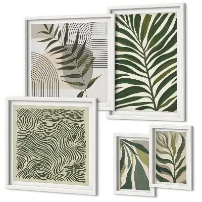 Set de 5 cuadros decorativos para salón con diseño de patrones de plantas modernos