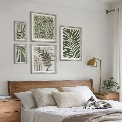 Set de 5 cuadros decorativos para salón con diseño de patrones de plantas modernos