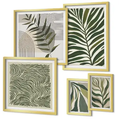 Set de 5 cuadros decorativos para salón con diseño de patrones de plantas modernos
