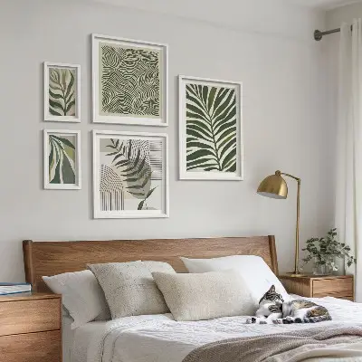 Set de 5 cuadros decorativos para salón con diseño de patrones de plantas modernos