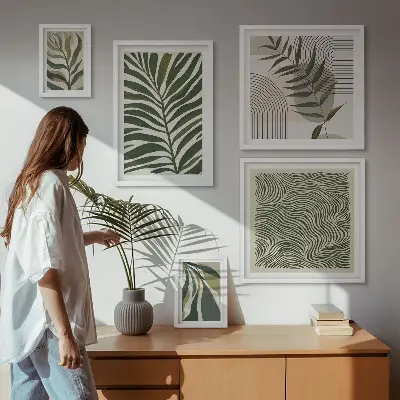 Set de 5 cuadros decorativos para salón con diseño de patrones de plantas modernos