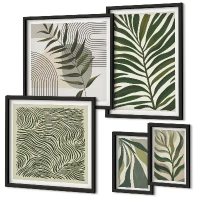 Set de 5 cuadros decorativos para salón con diseño de patrones de plantas modernos