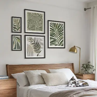 Set de 5 cuadros decorativos para salón con diseño de patrones de plantas modernos