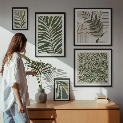 Set de 5 cuadros decorativos para salón con diseño de patrones de plantas modernos