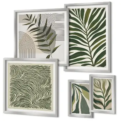 Set de 5 cuadros decorativos para salón con diseño de patrones de plantas modernos