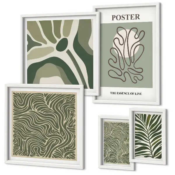 Conjunto de cuadros decorativos con formas abstractas de plantas en estilo bohemio