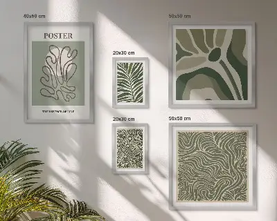 Conjunto de cuadros decorativos con formas abstractas de plantas en estilo bohemio