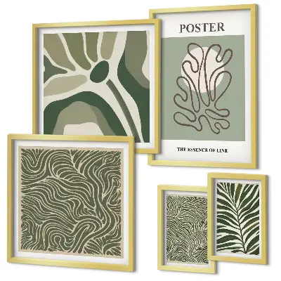 Conjunto de cuadros decorativos con formas abstractas de plantas en estilo bohemio