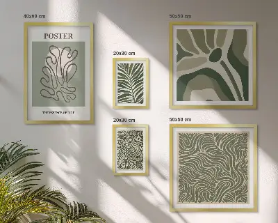 Conjunto de cuadros decorativos con formas abstractas de plantas en estilo bohemio