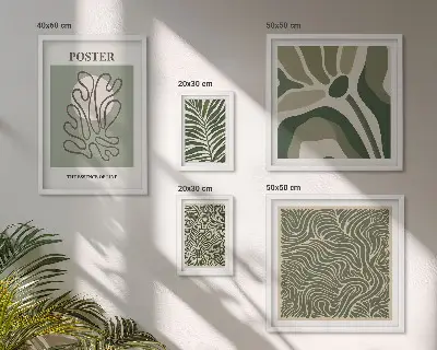 Conjunto de cuadros decorativos con formas abstractas de plantas en estilo bohemio