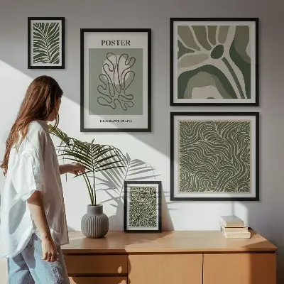 Conjunto de cuadros decorativos con formas abstractas de plantas en estilo bohemio