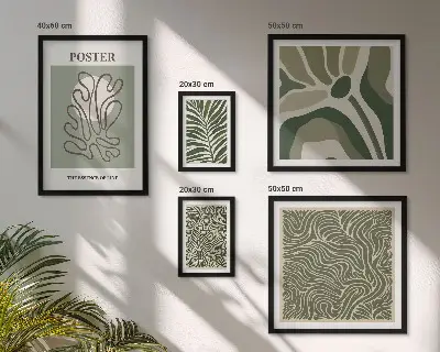 Conjunto de cuadros decorativos con formas abstractas de plantas en estilo bohemio
