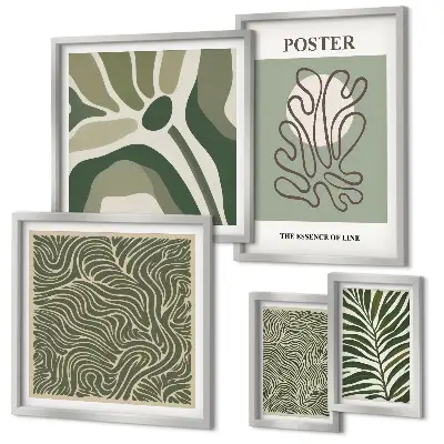 Conjunto de cuadros decorativos con formas abstractas de plantas en estilo bohemio