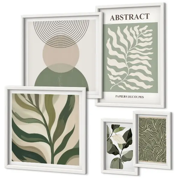 Set de 5 cuadros para salón con diseño de patrones abstractos de plantas