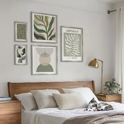 Set de 5 cuadros para salón con diseño de patrones abstractos de plantas