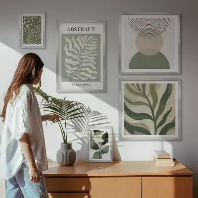 Set de 5 cuadros para salón con diseño de patrones abstractos de plantas