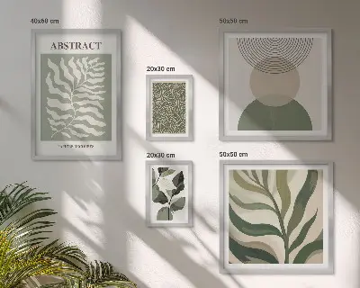 Set de 5 cuadros para salón con diseño de patrones abstractos de plantas