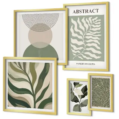 Set de 5 cuadros para salón con diseño de patrones abstractos de plantas